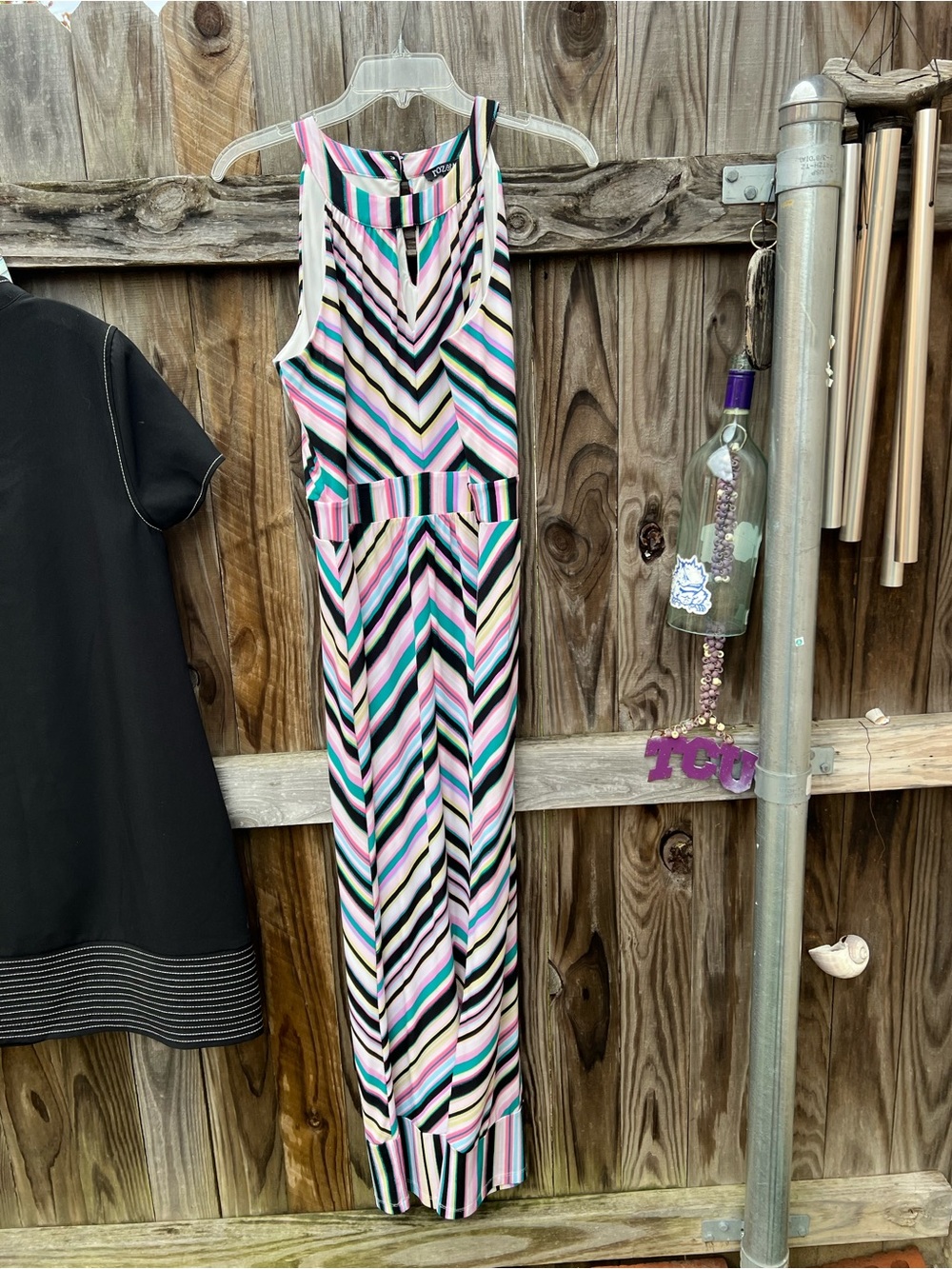 👗Roz & Ali Striped Chevron Maxi Dress — Pink, Black & Green